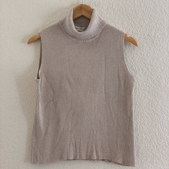 Casual Corner | Knit ribbed beige sleeveless turtleneck blouse sweater s… - Picture 1 of 7